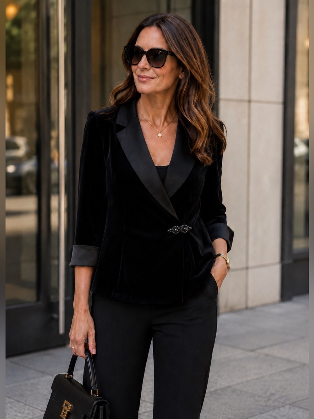 ALEX EVENINGS Women's Black Satin Trim Velvet Wrap Notch Lapel Blazer LP